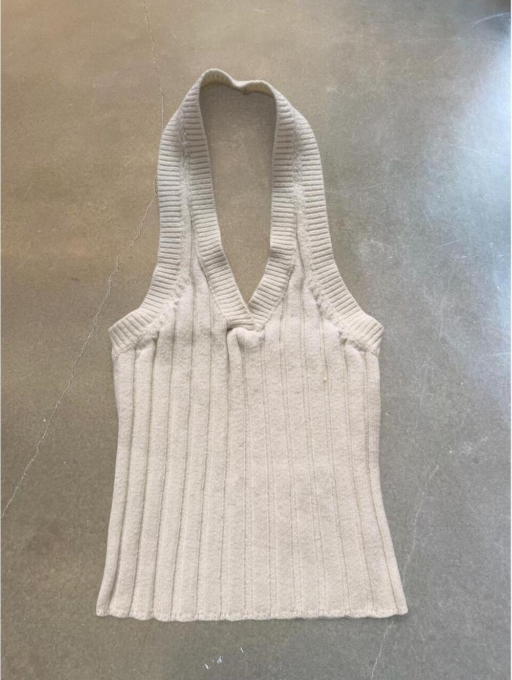Ivory Ribbed Halter Knit Top | Women’s Small
